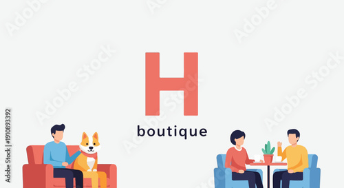 People and a dog relaxing on a couch next to people at a cafe table