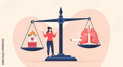 Person choosing between cigarettes and lungs on scales