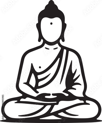 Meditating Buddha Statue Icon Zen Buddhism Yoga and Mindfulness Line Art