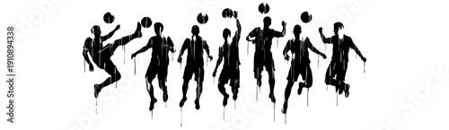 Artistic Ink Silhouettes of Professional Soccer Athletes Performing Dynamic Action Sports Poses