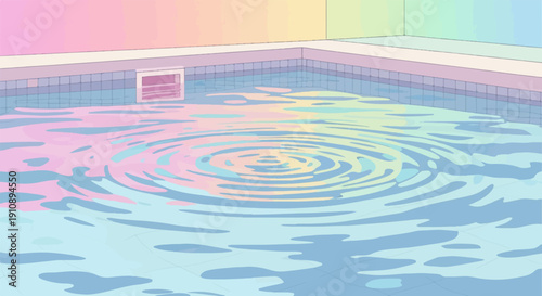 Pixelated pastel swimming pool with gentle ripples and soft colored walls