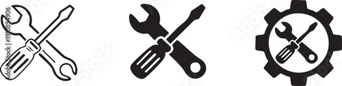 Black and white line and silhouette of crossed screwdrivers and wrenches tools line silhouette