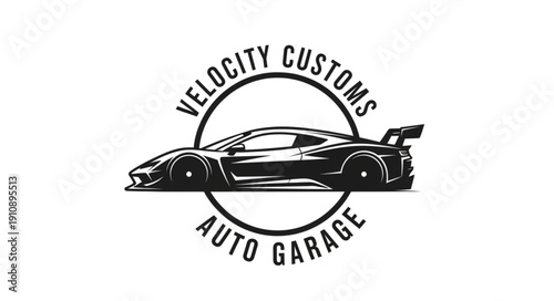 Velocity Customs Auto Garage Sports Car Logo.