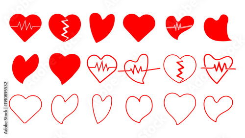 Red crayon heart collection with textured effect 