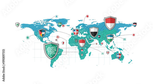 Global Virus Protection Map with Shields