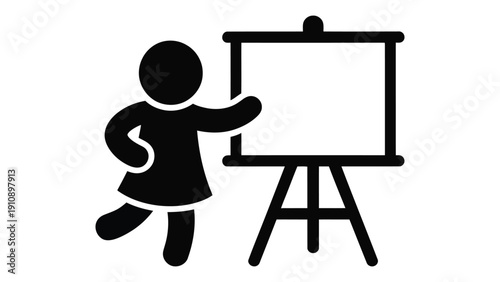 Business Presentation Silhouette with Flip Chart Illustration Representing Training, Teaching, Seminar and Corporate Communication Concept