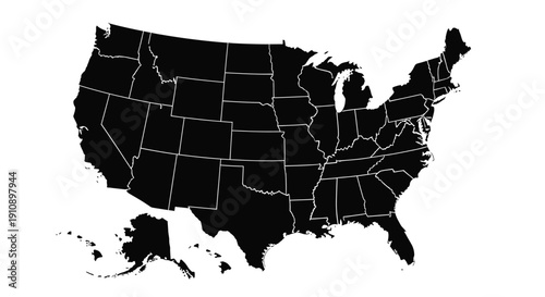 Wallpaper Mural Black silhouette map of the United States of America on an isolated white background Torontodigital.ca
