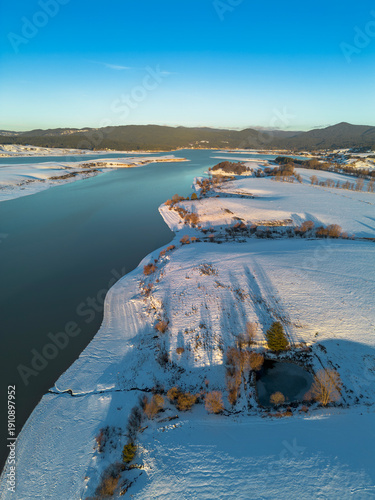 Spezzano della Sila, province of Cosenza, view of Lake Cecita in winter, Sila National Park, Calabria, Italy