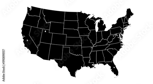 Wallpaper Mural United States of America map silhouette with state borders, isolated white background Torontodigital.ca