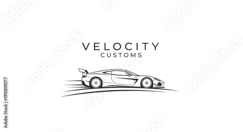 Velocity Customs Sports Car Sketch Logo.