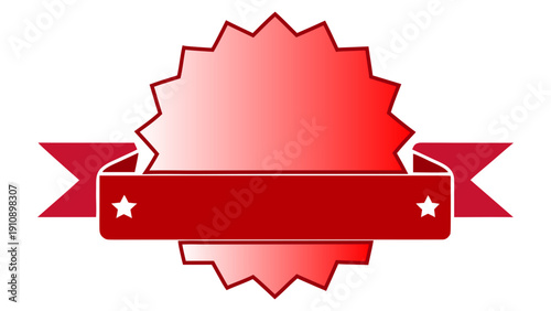 Red ribbon badge with stars and rosette icon for marketing and business promotions