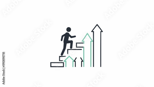 Businessman climbing growth success stairs.