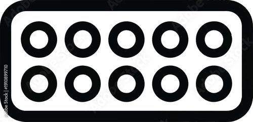 Vector illustration of a perforated rectangle with ten circular holes in a two-row pattern, symbolizing a connection point or data transfer