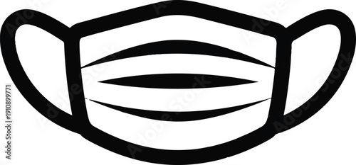 A simple black and white illustration of a surgical mask, representing health and protection against illness