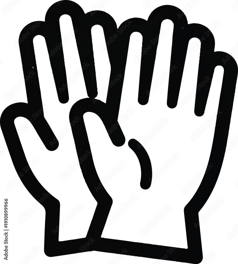 Obraz premium Simple Black and White Outline of Two Open Hands and Gloves for Protection or Work