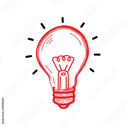 Red light bulb icon with black lines