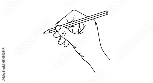 Close-up of a hand holding a pencil, poised for writing or drawing, representing focus and skill