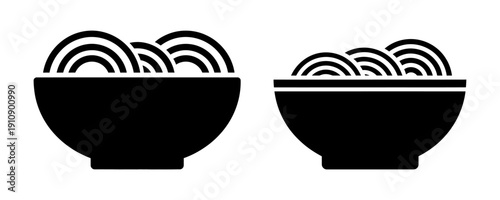 Stylized bowls of delicious noodles for Asian cuisine, snack, or meal representation