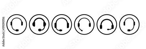 Customer Support Call Center Icon Set – Headset Operator Avatar Flat Vector Silhouette for Helpline & Service Communication