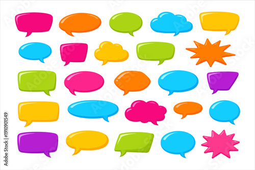 Vibrant collection of colorful speech bubbles and chat boxes for modern communication designs