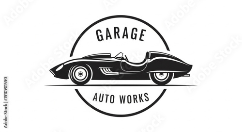 Vintage Sports Car Garage Auto Works Emblem.