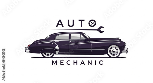 Vintage Car Auto Mechanic Service Emblem.