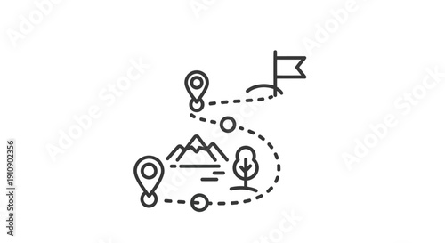 Simple Line Art Travel Route Map Icon.