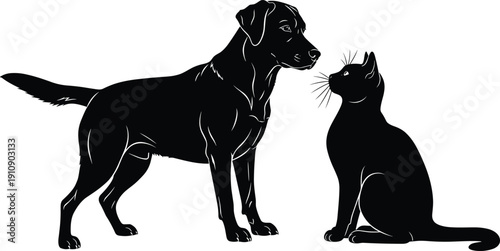 Black Dog and Cat Silhouette Vector Illustration Isolated on White Background for Pet Care Veterinary Service Animal Friendship Domestic Pets Branding and Home Security Design.