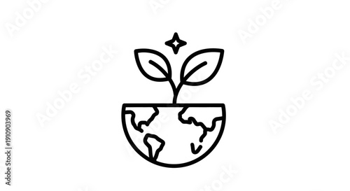 Simple Line Drawing of Sprouting Globe.