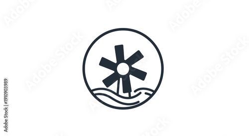 Simple Line Drawing of Water Wheel.