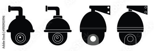 CCTV Security Camera Icon Set – Surveillance Monitoring Linear & Silhouette Vector Collection