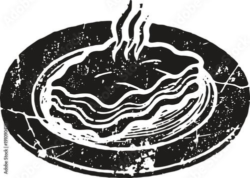 Hot steaming croissant on round plate with crispy flaky layers, breakfast pastry delicious and fresh