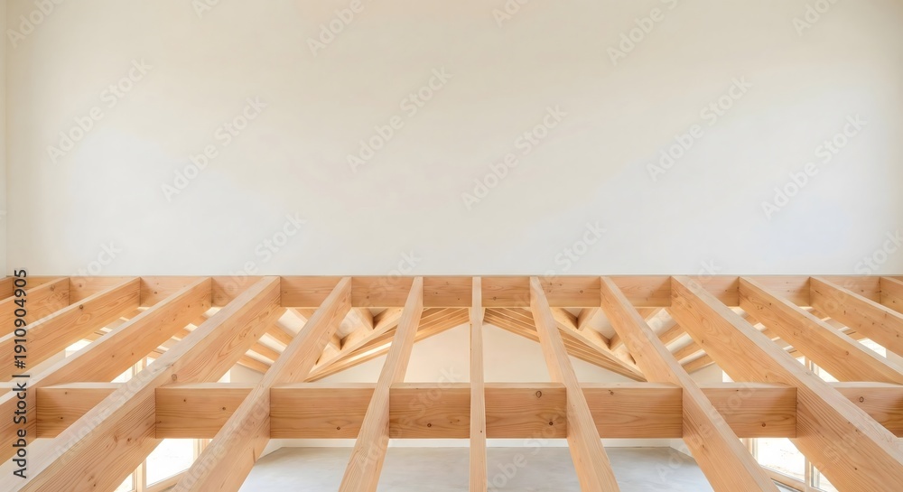 Fototapeta premium Wooden floor and ceiling beams in an empty room