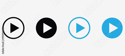 Play Buttons in Different Styles: Outline, Solid Black, Blue Outline, Solid Blue