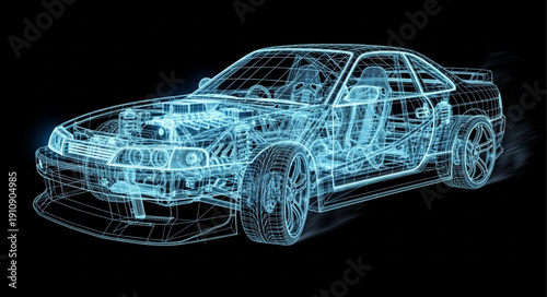 Wireframe Car Design Model Vehicle.