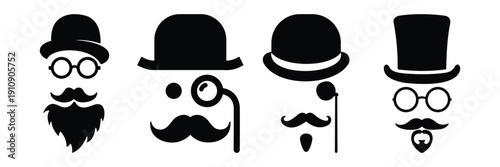 Gentleman Man Icon Set with Mustache & Hat – Vintage Male Silhouette Vector Pack