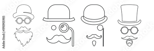 Gentleman Man Icon Set with Mustache & Hat – Vintage Male Silhouette Vector Pack