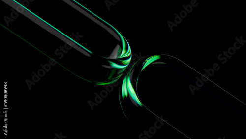 Abstract 3D Glass Loops with Green Neon Glow on Black Background 4K