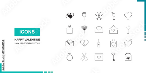 Velentine's Day strock editable icon set 