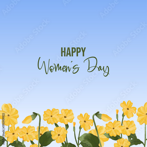 Canvas Print Hand-painted watercolor yellow primrose flowers illustration created for Women’s Day and spring celebration designs