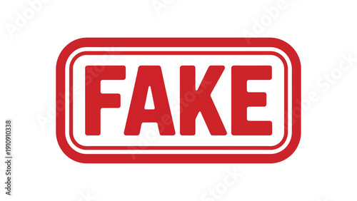 fake red rubber stamp label isolated on white background bold typography badge design for warning counterfeit fraud concept