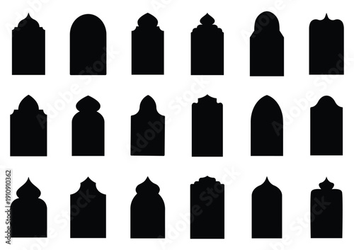 Set of Islamic shape window frame in flat style. Islamic door and window shape. mosque gates and window frame