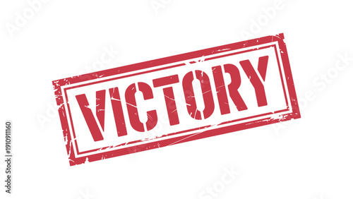 victory red rubber stamp imprint with distressed grunge texture isolated on white background bold typographic badge design