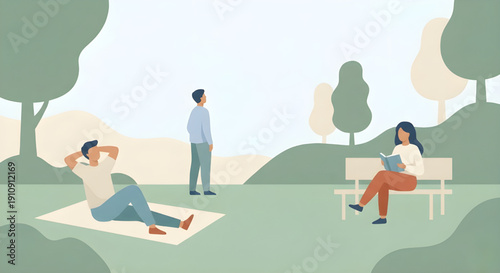 People Relaxing Outdoors Flat Vector Illustration
