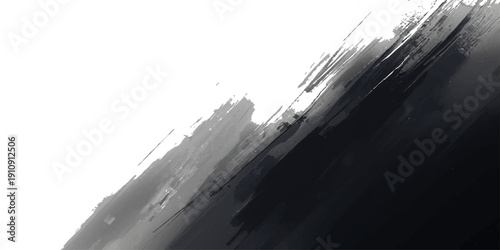 Abstract black and white paint splashes and brush strokes create a cold winter landscape texture resembling a frozen waterfall of liquid ice and snow