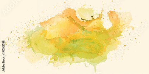 Abstract watercolor background with yellow paint splashes and artistic grunge texture featuring colorful ink stains and vector illustration elements on a decorative paper backdrop