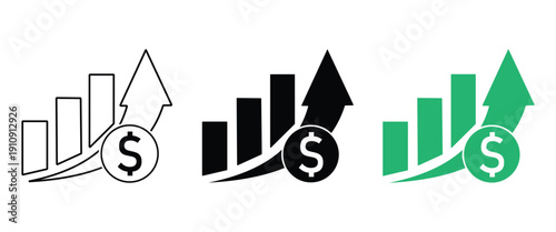 Cost Increase Vector Icons: Money, Profit & Business Growth Illustration Set