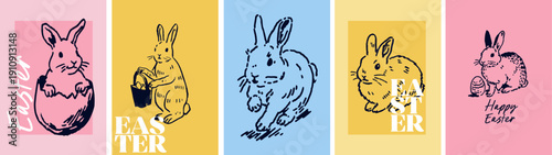 Collection of sketchy bunny doodles and easter rabbit symbols for seasonal designs