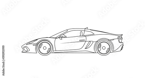 Black and White Sports Car Illustration.