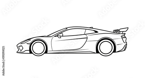 Black and White Sports Car Illustration.